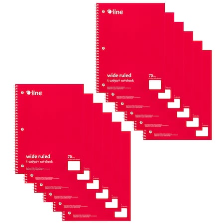 C-Line Products One-Subject Notebook, 70 Page, Wide Ruled, Red, 12PK 22044